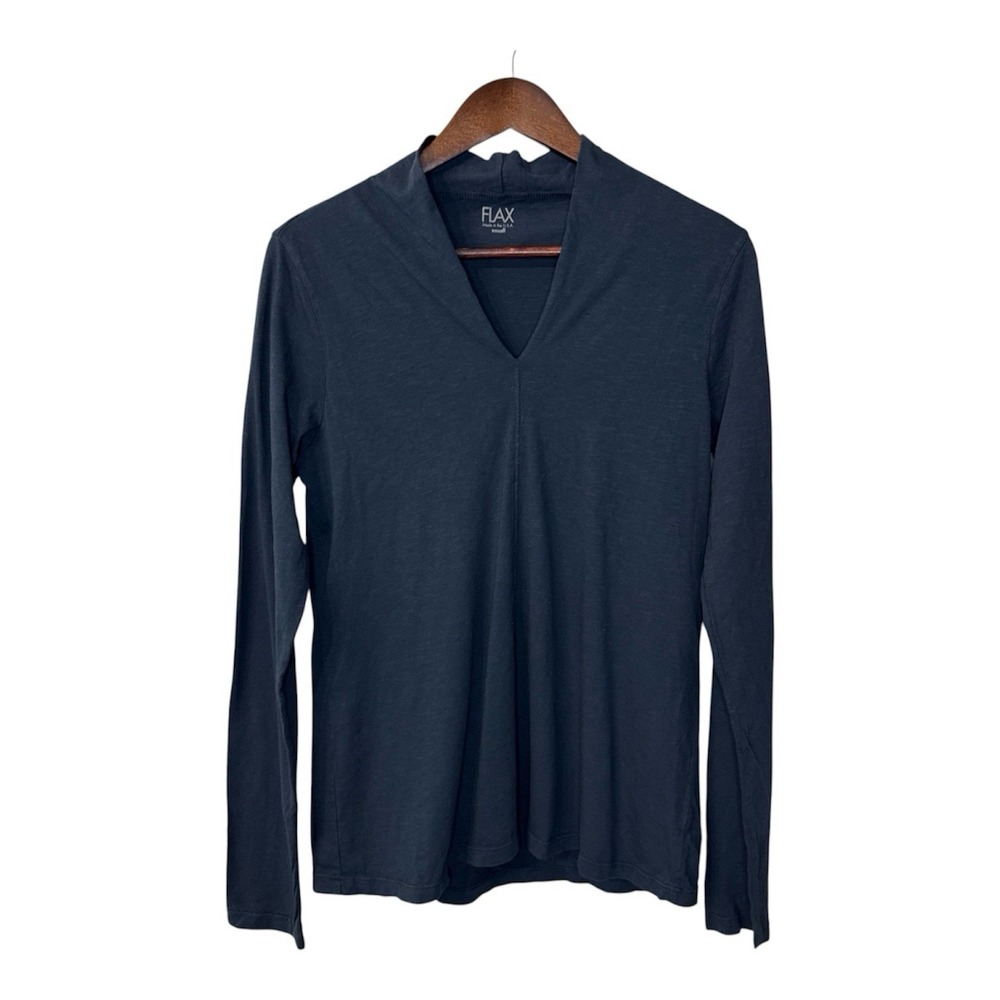 NEW Flax t-shirt women's S blue long sleeve basic casual cotton base layer USA